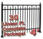 30 ft Complete Spear Smooth Top Residential Aluminum Fence 4' High Fencing Package