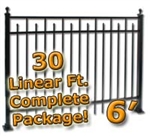 30 ft Complete Spear Smooth Top Residential Aluminum Fence 6' High Fencing Package