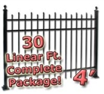 30 ft Complete Staggered Pickets Residential Aluminum Fence 4' High Fencing Package