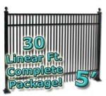 30 ft Complete Double Picket Residential Aluminum Fence 5' High Fencing Package