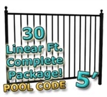 30 ft Complete Pool Code Residential Aluminum Fence 5' High Fencing Package