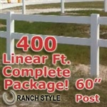 400 ft Complete Solid 2 Rail Ranch PVC Vinyl Fencing Package - Two Rail Fence