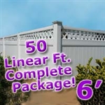 50 ft Complete Solid PVC Vinyl Privacy Fence 6' Wide Fencing Package w/ Accent Top