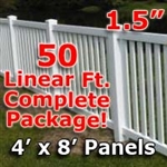 50 ft Complete Solid PVC Vinyl Closed Top Picket Fencing Package - 4' x 8' Fence Panels w/ 1.5" Spacing