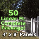 50 ft Complete Solid PVC Vinyl Open Top Arched Picket Fencing Package - 4' x 8' Fence Panels w/ 3" Spacing