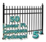 50 ft Complete Spear Top Residential Aluminum Fence 5' High Fencing Package