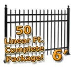 50 ft Complete Spear Top Residential Aluminum Fence 6' High Fencing Package