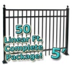 50 ft Complete Elegant Residential Aluminum Fence 5' High Fencing Package