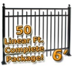 50 ft Complete Spear Smooth Top Residential Aluminum Fence 6' High Fencing Package