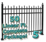 50 ft Complete Staggered Pickets Residential Aluminum Fence 5' High Fencing Package