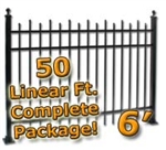 50 ft Complete Staggered Pickets Residential Aluminum Fence 6' High Fencing Package