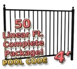 50 ft Complete Pool Code Residential Aluminum Fence 4' High Fencing Package
