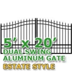5' x 20' Residential Dual Aluminum Estate Style Driveway Gate