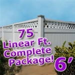 75 ft Complete Solid PVC Vinyl Privacy Fence 6' Wide Fencing Package w/ Accent Top