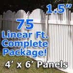 75 ft Complete Solid PVC Vinyl Open Top Arch Picket Fencing Package - 4' x 6' Fence Panels w/ 1.5" Spacing
