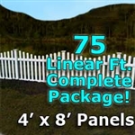 75 ft Complete Solid PVC Vinyl Open Top Scallop Picket Fencing Package - 4' x 8' Fence Panels w/ 3" Spacing