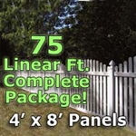 75 ft Complete Solid PVC Vinyl Open Top Arched Picket Fencing Package - 4' x 8' Fence Panels w/ 3" Spacing