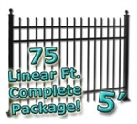 75 ft Complete Spear Top Residential Aluminum Fence 5' High Fencing Package