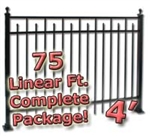 75 ft Complete Spear Smooth Top Residential Aluminum Fence 4' High Fencing Package
