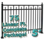 75 ft Complete Spear Smooth Top Residential Aluminum Fence 5' High Fencing Package