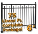 75 ft Complete Spear Smooth Top Residential Aluminum Fence 6' High Fencing Package