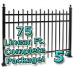 75 ft Complete Staggered Pickets Residential Aluminum Fence 5' High Fencing Package