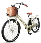 26" Electric Bicycle 250 Watt Step Through Lithium Powered City Bike with Plastic Basket