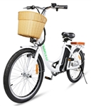 22" Electric Bicycle 250 Watt Step Through Lithium Powered City Bike with Plastic Basket