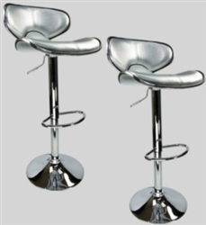 2 Swivel Silver Modern  Leather Modern Adjustable Hydraulic Bar Stools