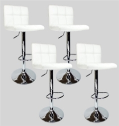 4 Swivel White Elegant Modern Leather Adjustable Hydraulic Bar Stools