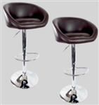 2 Swivel Seat Dark Brown Leather Modern Adjustable Hydraulic Bar Stools