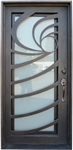38 in. X 81 in. Single Wrought Iron Entry Door Wave Tempered Frosted Glass